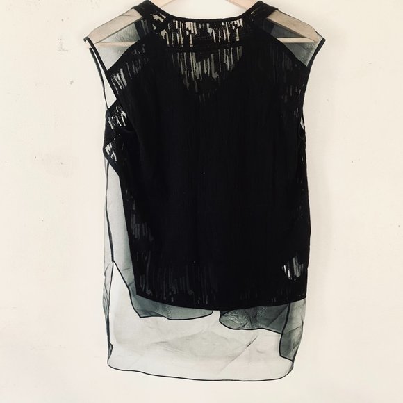 Helmut Lang  Embroidered Silk V-Neck Top Black - Picture 5 of 10